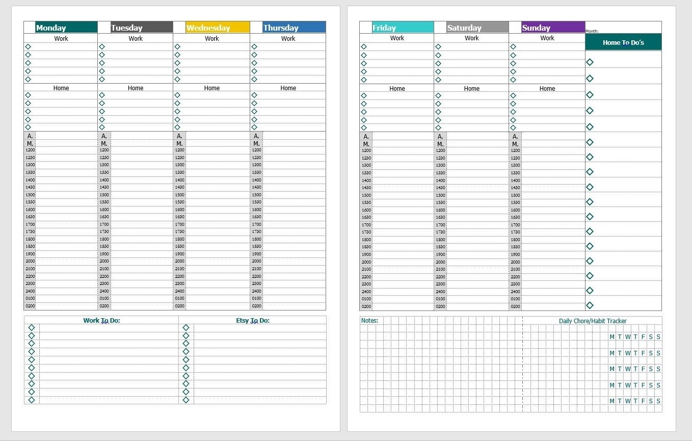 Weekly Vertical Planner Layout With Afternoon Hourly And Home Work And Daily Chore habit Tracking Etsy