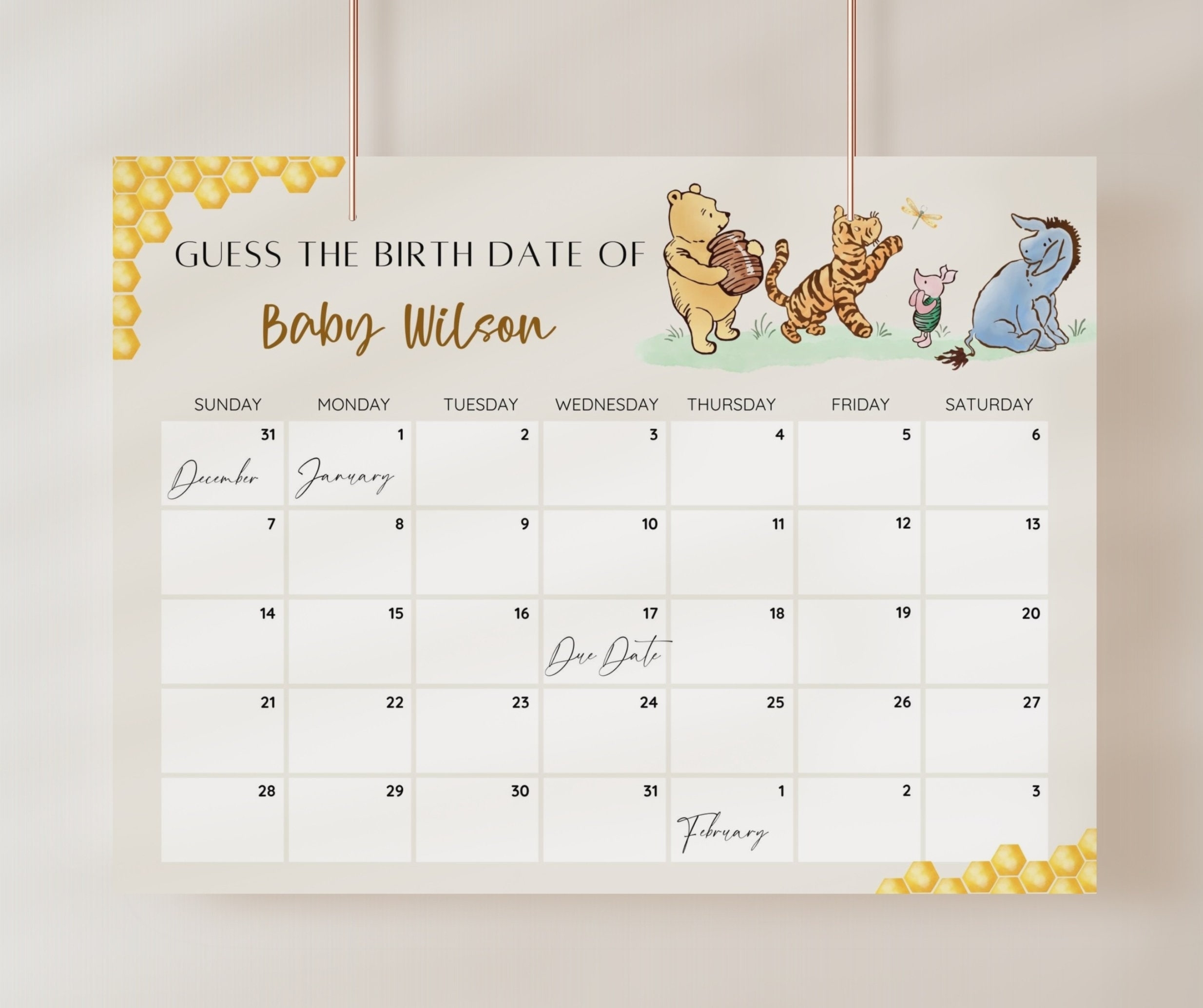 Winnie The Pooh Baby Due Date Calendar Vintage Winnie Prediction Game Baby Shower Game Guess Baby s Birth Date Gender Neutral EDITABLE Etsy Sweden