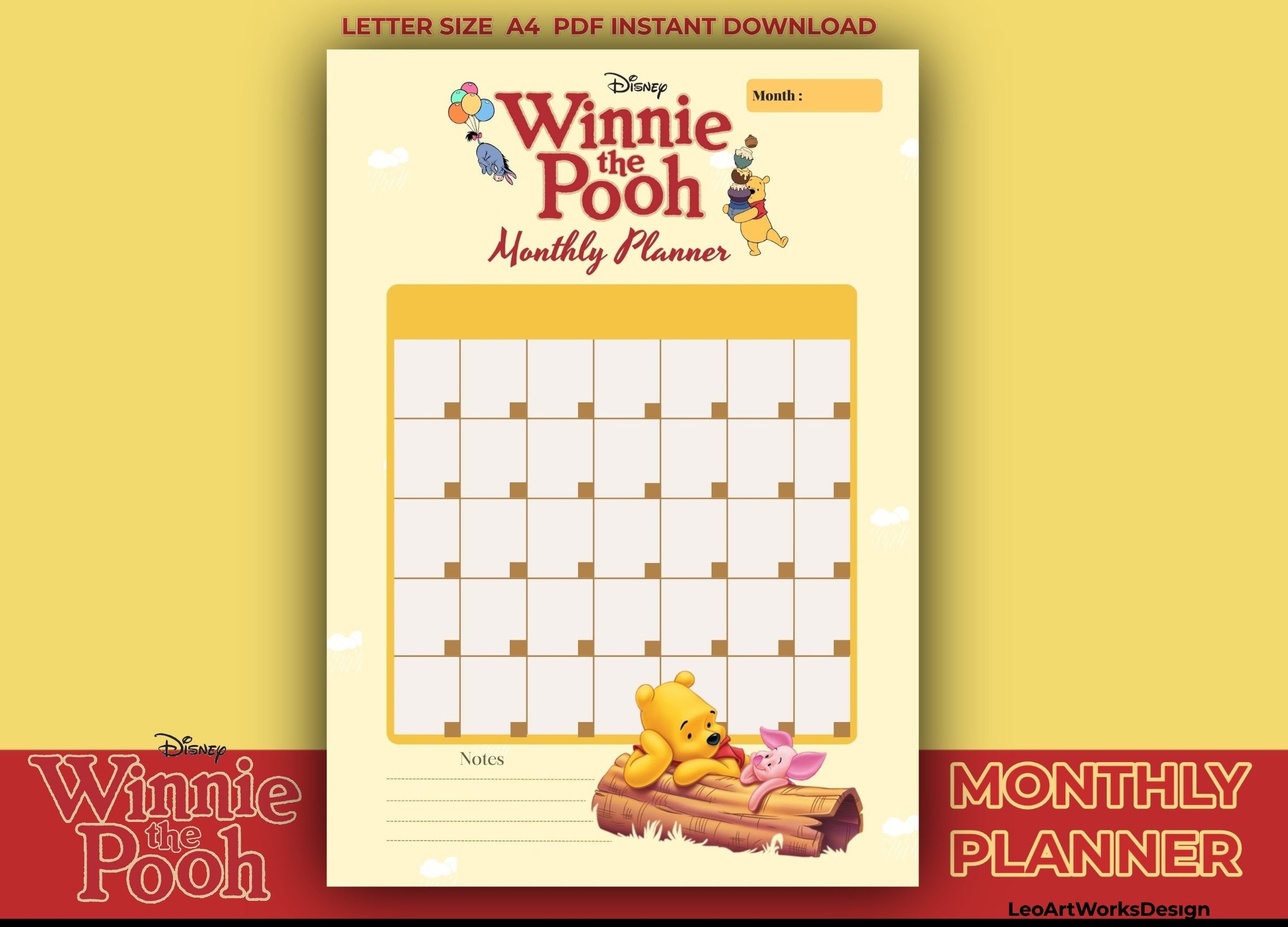 Winnie The Pooh Daily Weekly Monthly Planner Notes 4 PAGES Printable A4 PDF JPG Png Download And Edit Canva Etsy