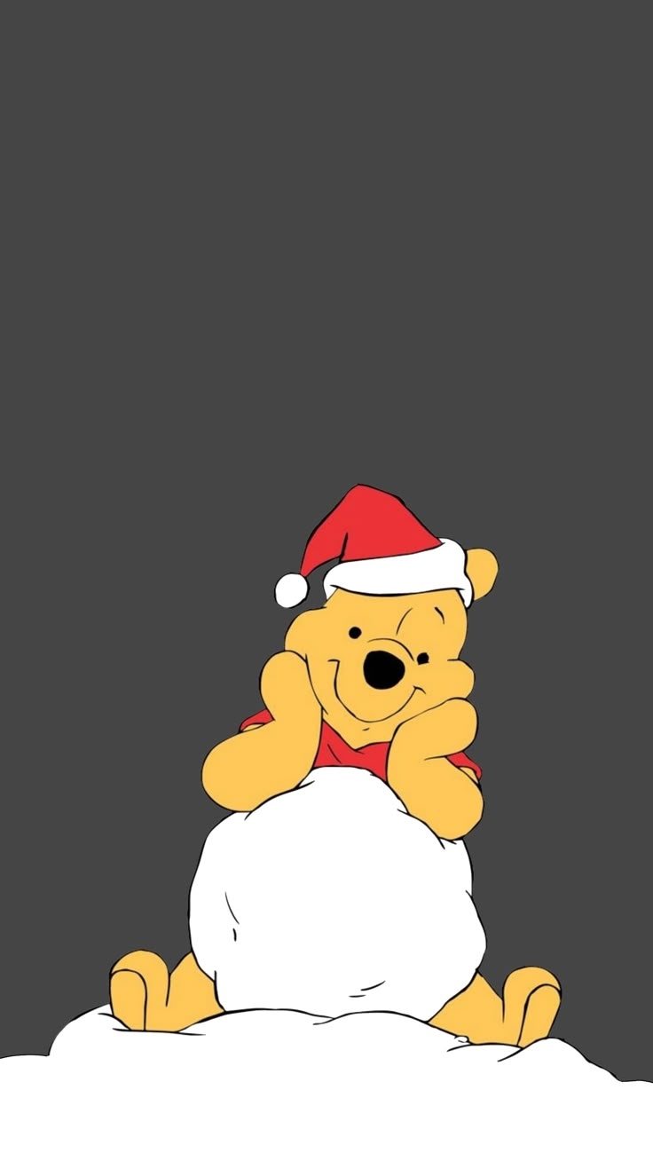 Winnie The Pooh Grey Xmas Christmas Snow Hat Santa Wallpaper
