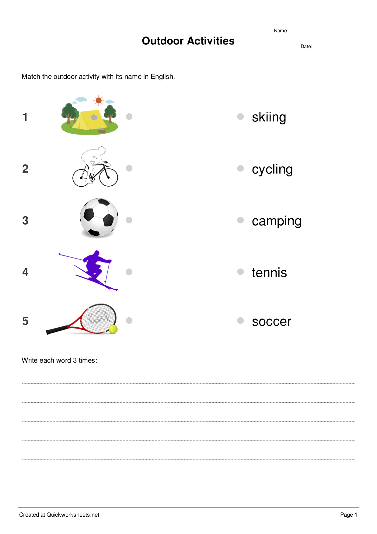 matching worksheet generator