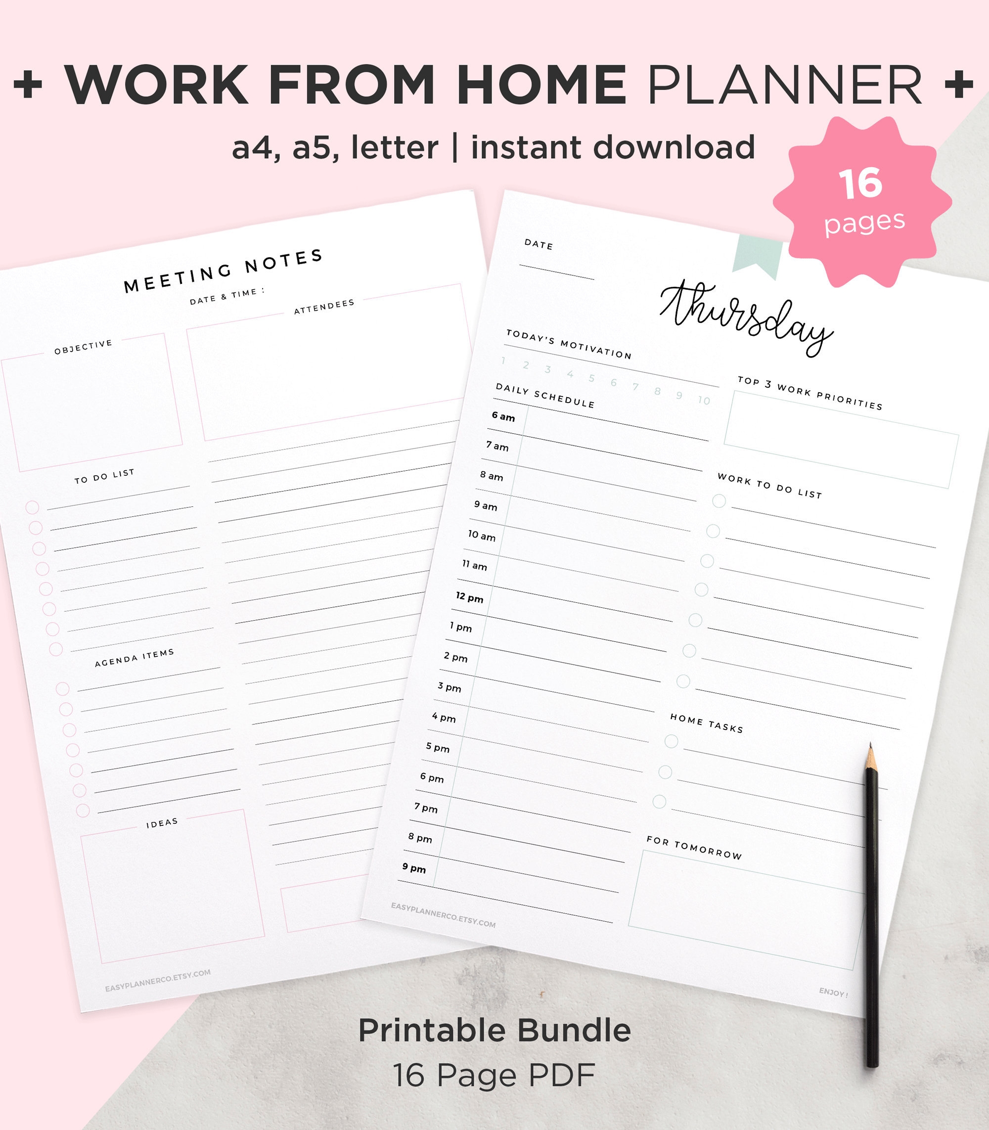 Work From Home Planner Planner Home Business Daily Work Planner Home Office Planner Business Printable Work At Home Daily Schedule Etsy