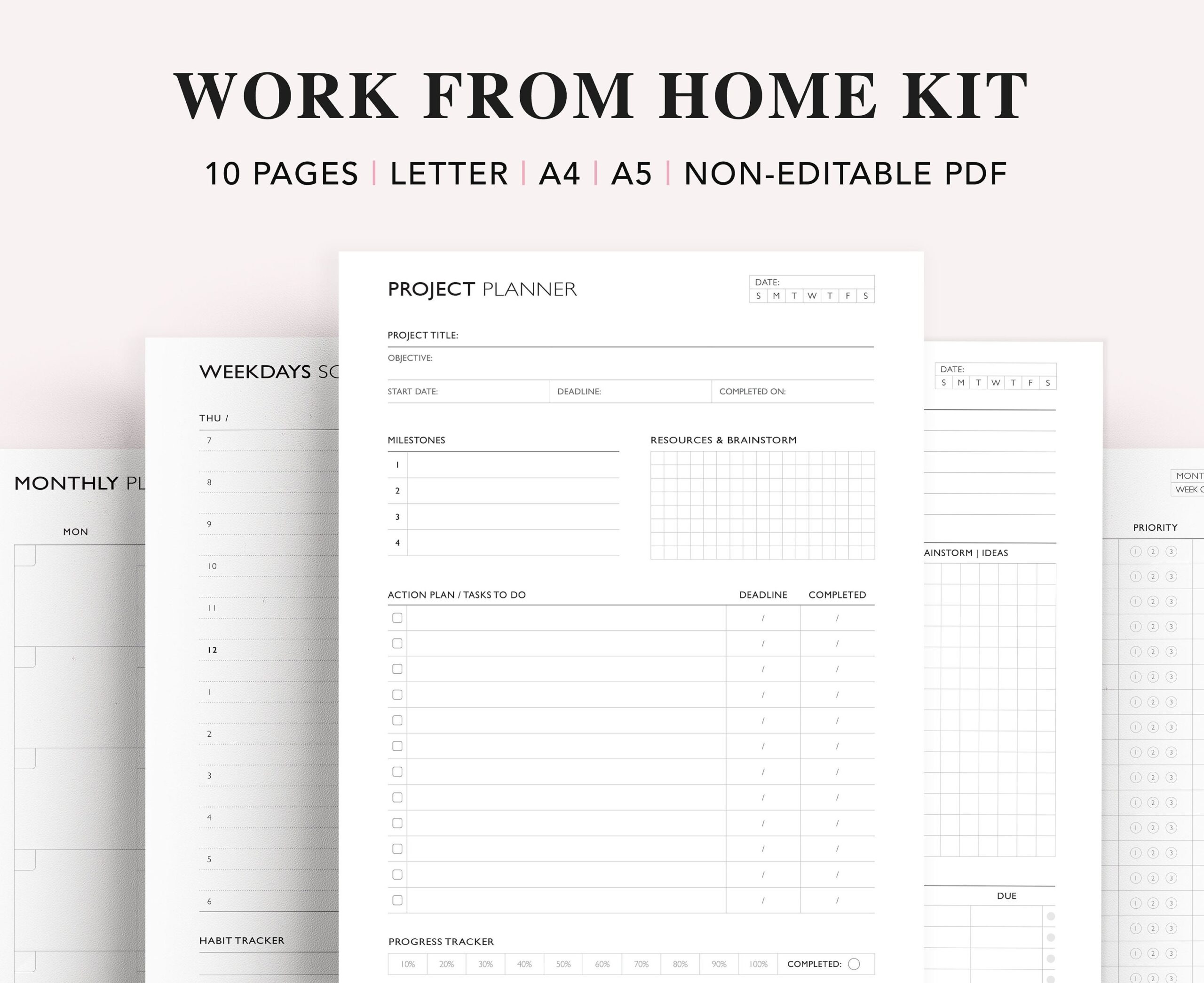 Work From Home Planner Printable Project Task Time Management PDF Etsy