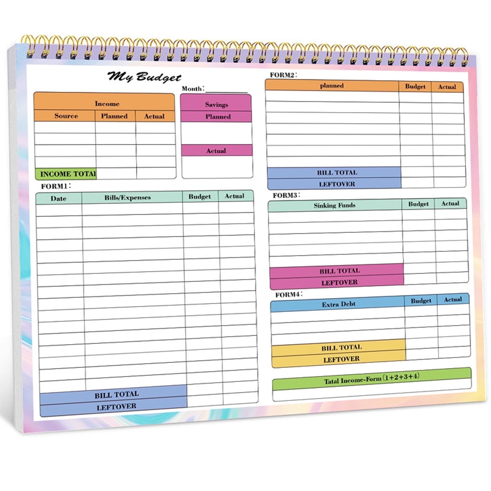 Yachu Budget Planner Monthly Expense Tracker Notebook Undated Finance Organizer Spiral 7 2 x9 7 Walmart