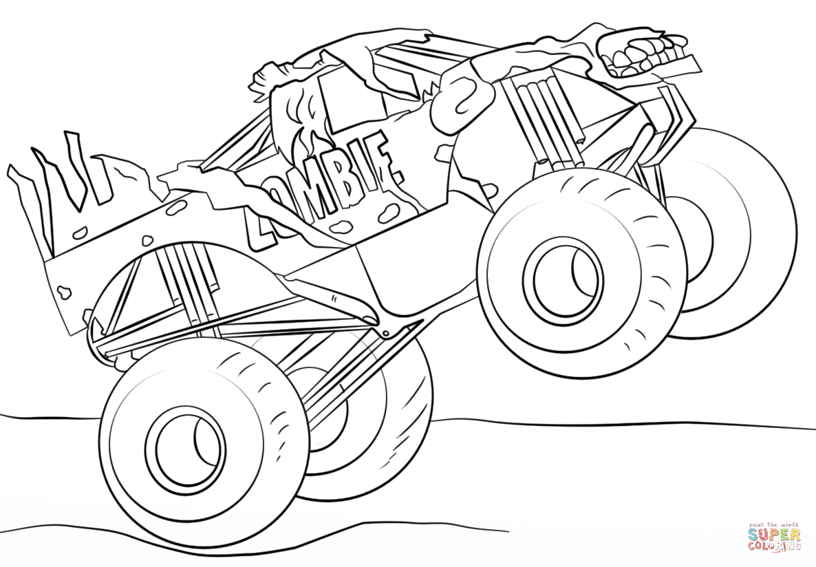 Zombie Monster Truck Coloring Page Free Printable